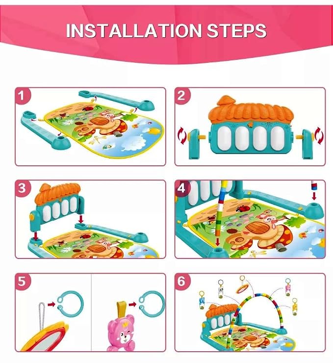 Baby Piano Gym Mat Kick & Play for Babies Up to 2 Years | Hanging Rattles, Music & Lights