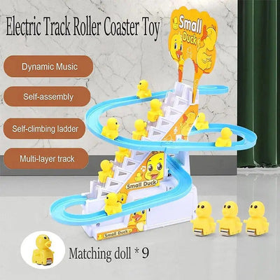 Small Ducks Stair Climbing Roller Coaster with Duck LED Lights Music (Yellow)