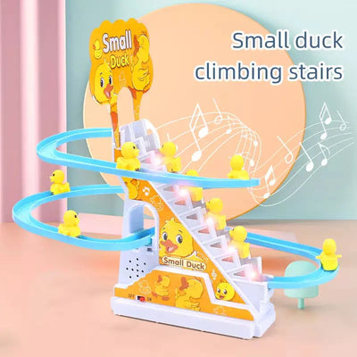 Small Ducks Stair Climbing Roller Coaster with Duck LED Lights Music (Yellow)