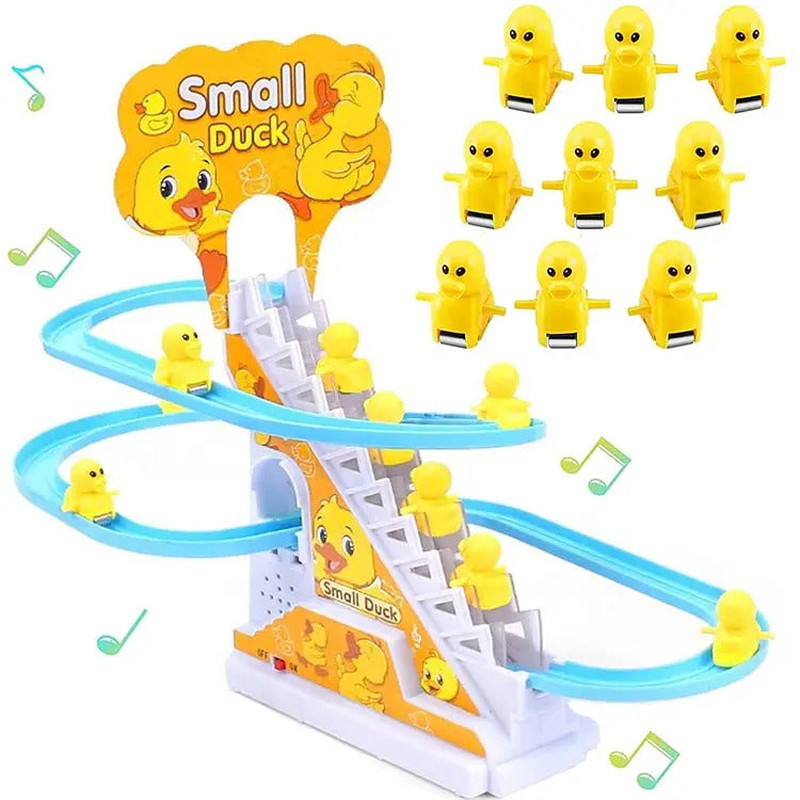 Small Ducks Stair Climbing Roller Coaster with Duck LED Lights Music (Yellow)