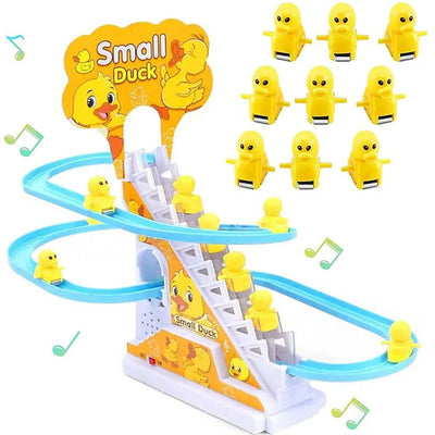 Small Ducks Stair Climbing Roller Coaster with Duck LED Lights Music (Yellow)