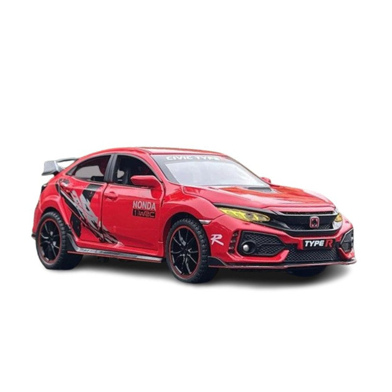 Resembling Honda Civic Type R Diecast Metal Car with Pullback Function, Light, Sound & Openable Doors | 1:32 Scale Model