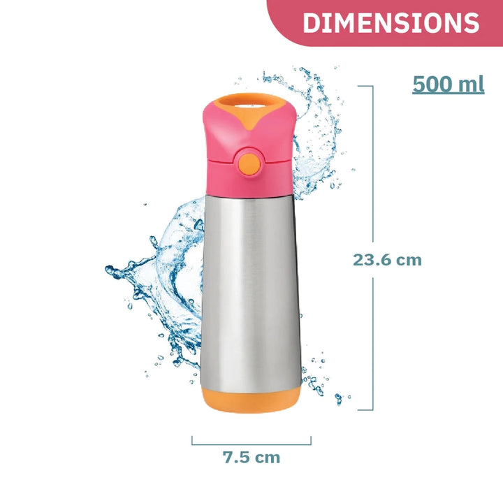 Insulated Straw Sipper Drink Water Bottle 500ml Strawberry Shake Pink Orange