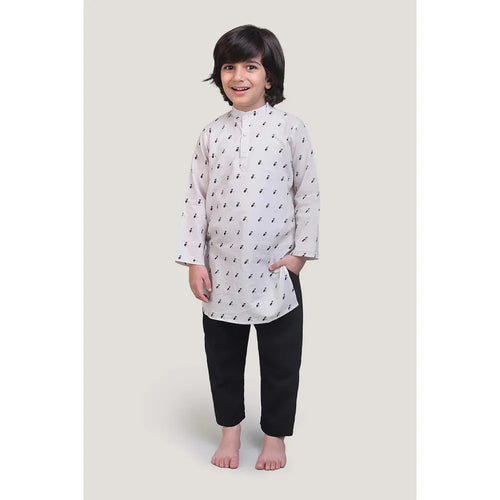 Story Tailor Bell The Cat - Boys Kurta Pajama Set | Beige