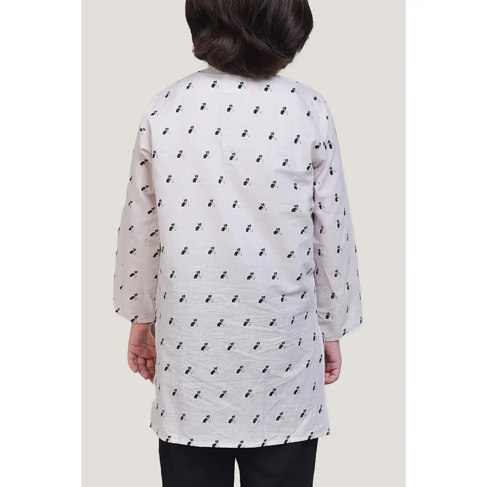 Story Tailor Bell The Cat - Boys Kurta Pajama Set | Beige