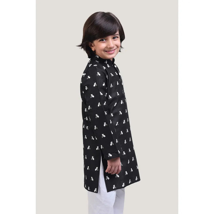 Story Tailor Bell The Cat - Boys Kurta Pajama Set | Black (6-12 Months)