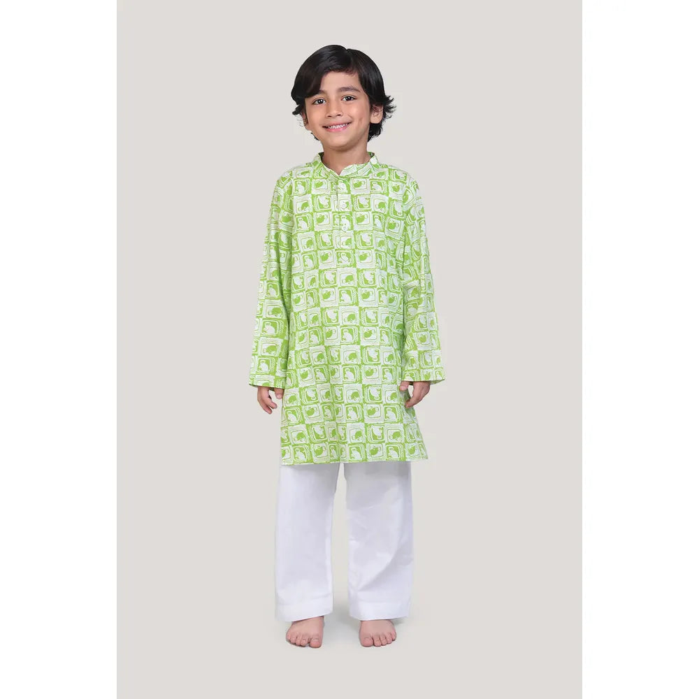 Story Tailor The Monkey & The Crocodile - Boys Kurta Pajama Set