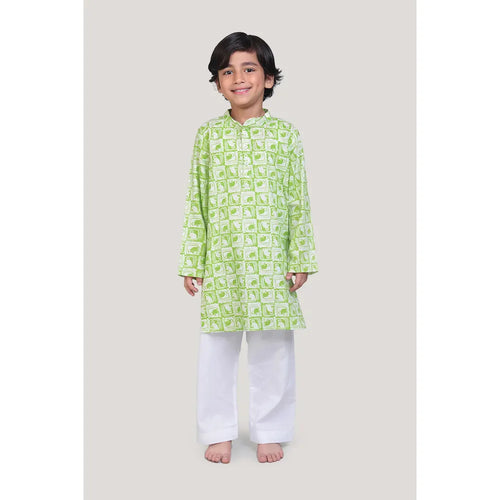 Story Tailor The Monkey & The Crocodile - Boys Kurta Pajama Set
