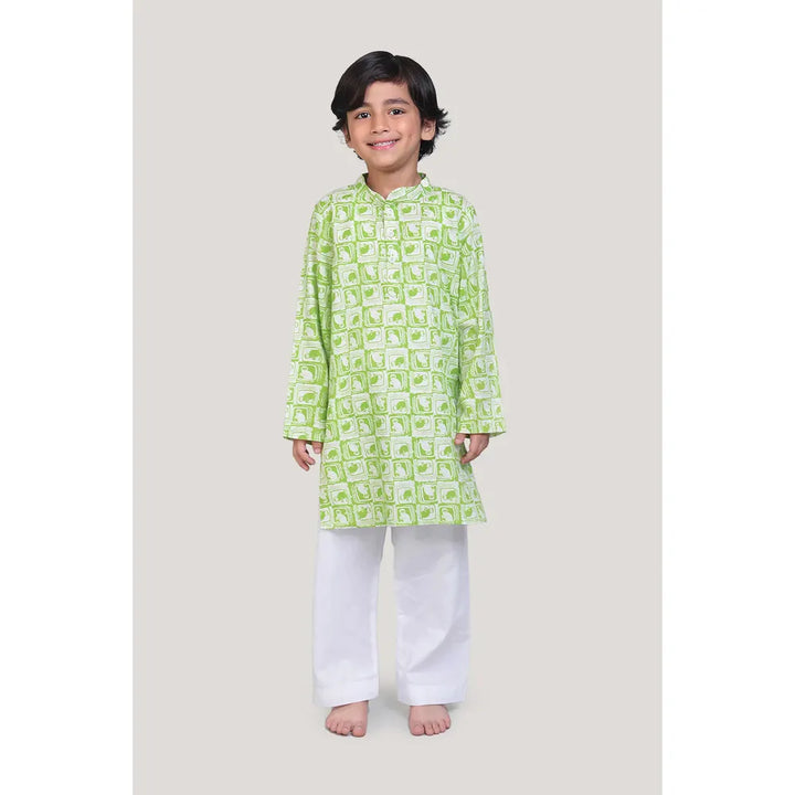 Story Tailor The Monkey & The Crocodile - Boys Kurta Pajama Set
