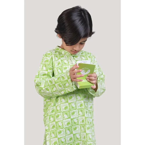 Story Tailor The Monkey & The Crocodile - Boys Kurta Pajama Set