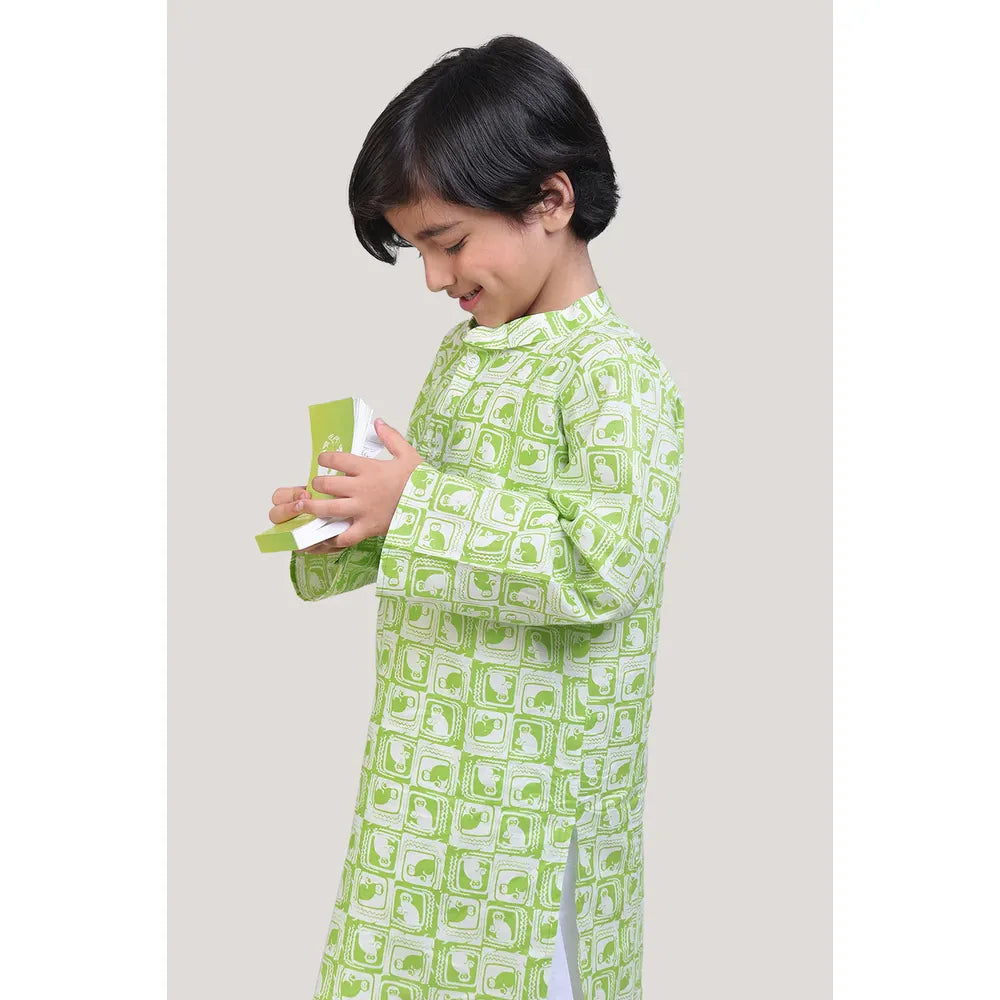 Story Tailor The Monkey & The Crocodile - Boys Kurta Pajama Set