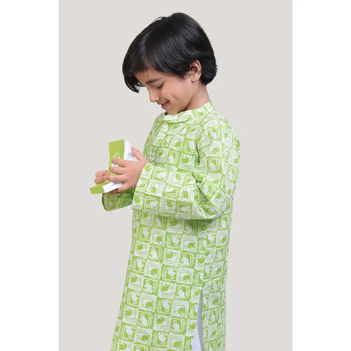 Story Tailor The Monkey & The Crocodile - Boys Kurta Pajama Set