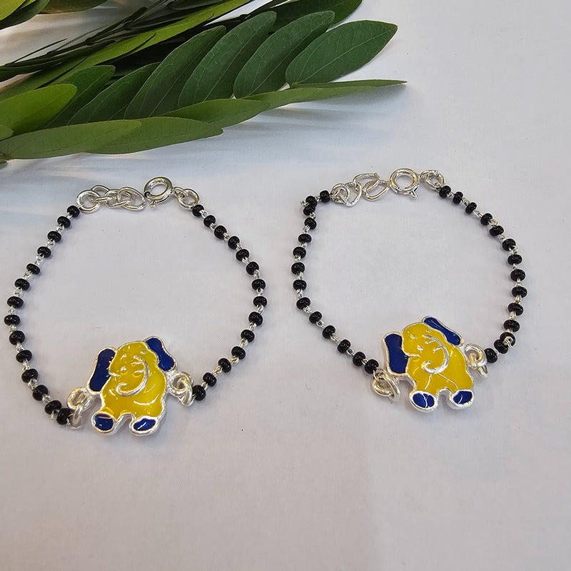 Pair of Sterling Silver 925 Yellow Ganesha Kids Blackbead Nazaria Bracelet