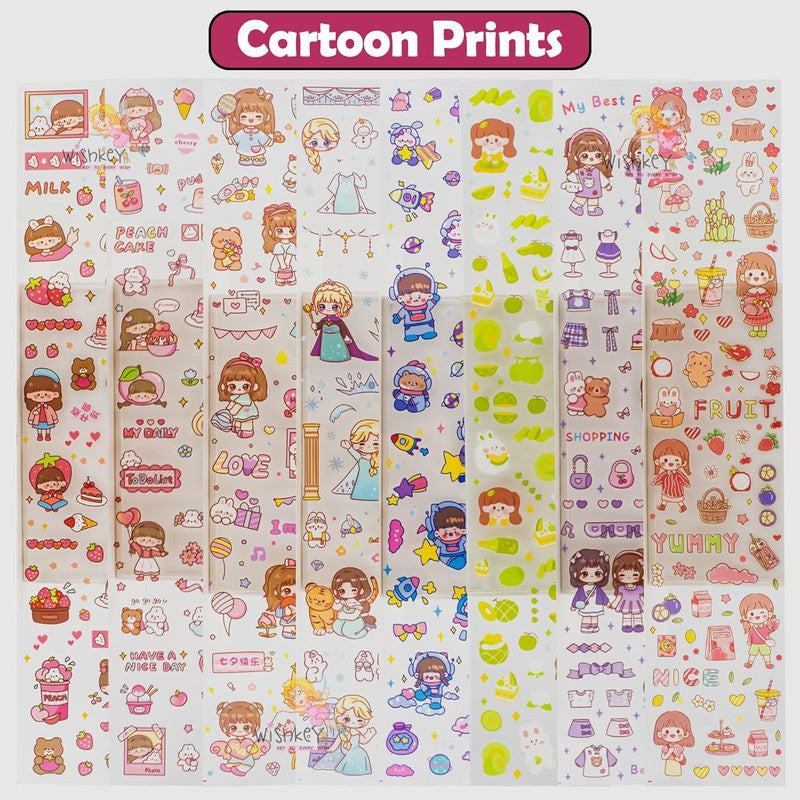 Adorable Cartoon Theme 20 Sticker Sheet Set, DIY Stickers for Notebook, Diary, Scrapbook, Stationery Item for Kids (Pack of 20 Sheets)