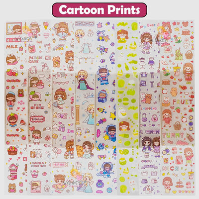 Adorable Cartoon Theme 20 Sticker Sheet Set, DIY Stickers for Notebook, Diary, Scrapbook, Stationery Item for Kids (Pack of 20 Sheets)