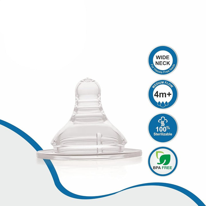 Size - M (Pack of 2) Ease Anti-Colic Silicone Nipple with Carry Case for Wide Neck Baby Feeding Bottle 8M+