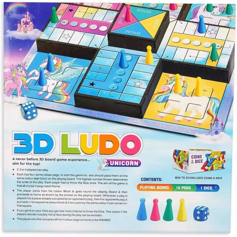 3D Ludo Board Game Made with Wooden 3 Dimensional Ludo Toy Box for Kids