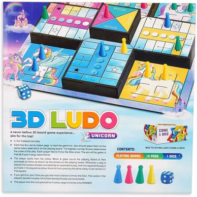 3D Ludo Board Game Made with Wooden 3 Dimensional Ludo Toy Box for Kids
