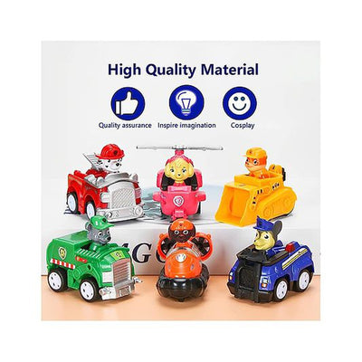 Ready To Attack Pup Buddies Dogs With Vehicles Racer Pups Rescue Team Mission Toy Figure Set of 6- (Assorted Color & Design)