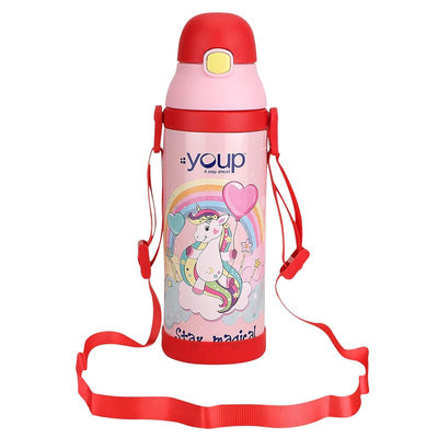 Youp Stainless Steel Pink and Red Color Unicorn theme Kids Insulated Sipper Bottle WINNER - 500 ml