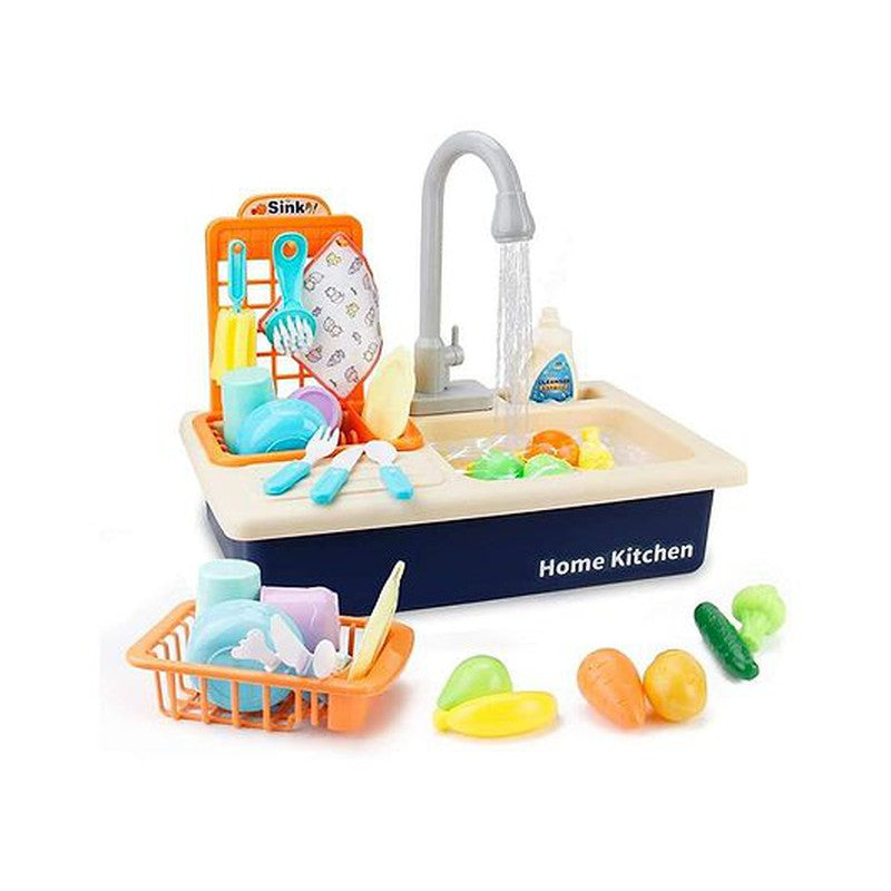 Kitchen Play Set With Automatic Water Cycle System Kitchen Play Sink Toys with 25 Accessories - Blue