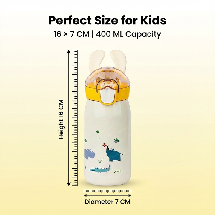 FunBlast Double Walled Vacuum Steel Water Bottle - Thermos Flask with Straw - 400ml