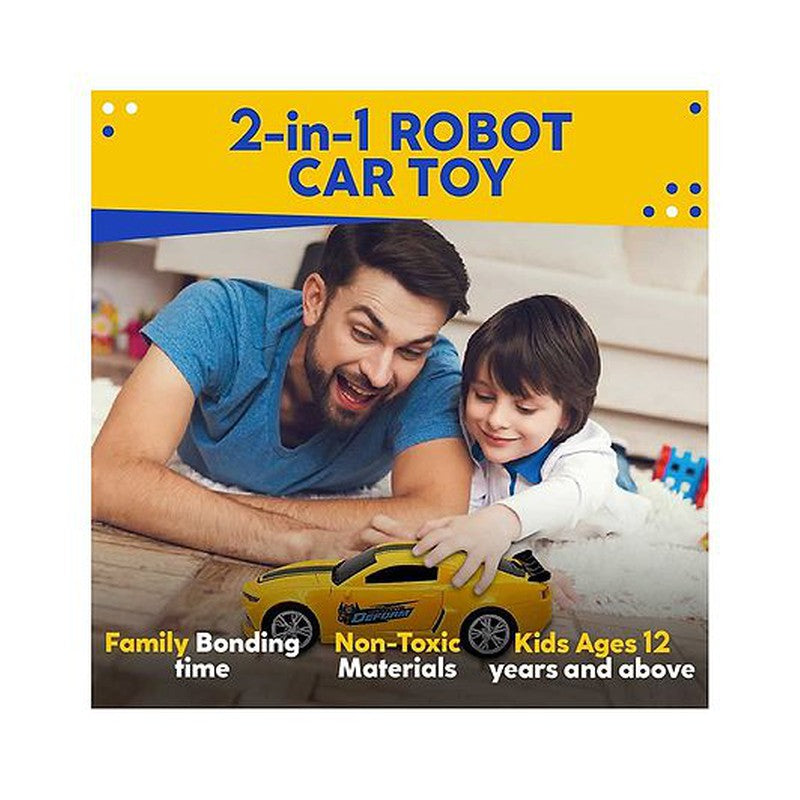 Battery Operated Auto Convertible Robot Car Toy for Kids Automatic Deformation Transform Sports Car - Yellow (Assorted Car Design)