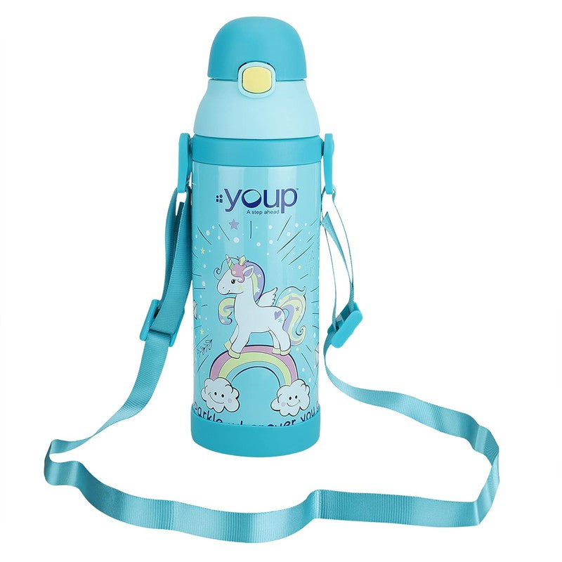 Youp Stainless Steel Turquoise Blue Color Unicorn theme Kids Insulated Sipper Bottle WINNER - 500 ml