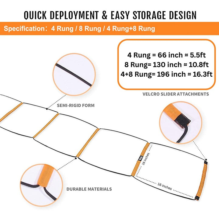 Hop N Play 8 Rung Agility Training Ladder | Foldable, Instant Set up & Tangle Free (6 Years till Grown Ups)