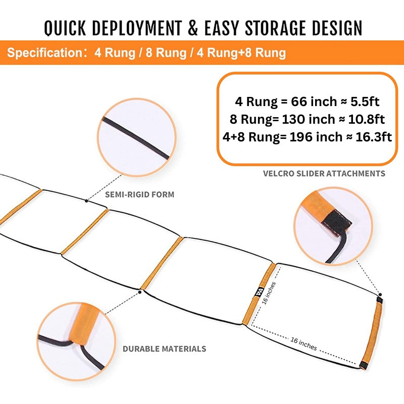 Hop N Play 4 Rung Agility Training Ladder | Foldable, Instant Set up & Tangle Free (6 Years till Grown Ups)