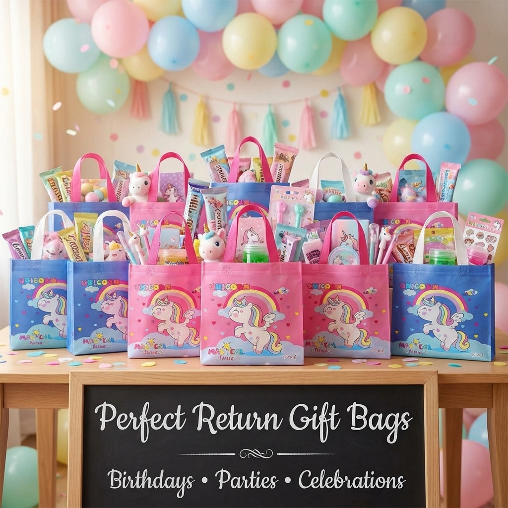 FunBlast Pack of 12 Reusable Hand Carry Bags - Unicorn