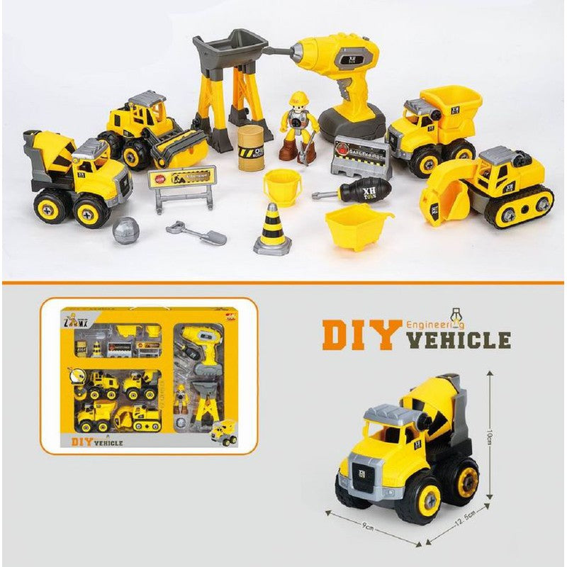 DIY Activity Construction Site Work Theme Construction Trucks Play Set For Kids - 14 Piece