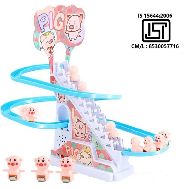 Musical Pig Track Slide and Climb Stairs Toys with 3 Pig -(Assorted Color & Design of Track)