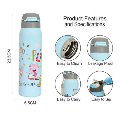 Youp  GOOGLIE- 500 ml Stainless Steel Peppa Pig Theme Kids Insulated Sipper Bottle GOOGLIE- 500 ml