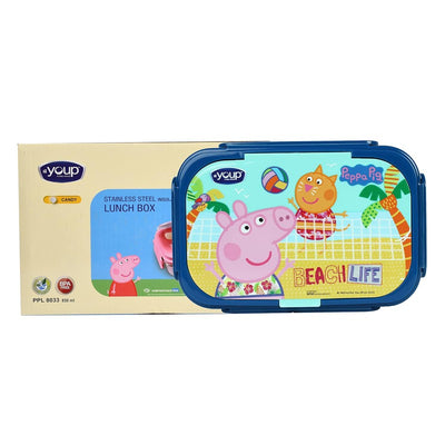 YOUP CANDY-850 ml Stainless Steel Insulated Peppa Pig Lunch Box with Fork & Spoon