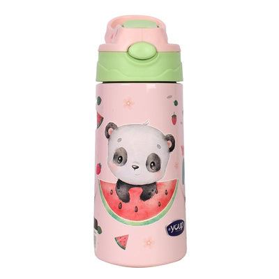 Youp Tinkler - 400 Ml Stainless Steel Insulated Purple Color Panda Theme Kids Anti-dust Sipper Bottle