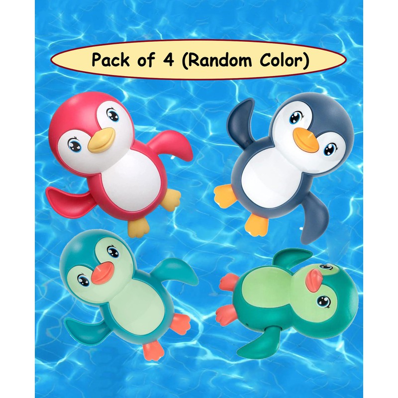 Swimming Penguin Wind Up Bath Toy - Pack Of 4 (Assorted Colour)