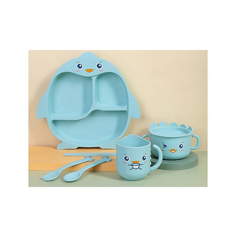 Eco-Friendly Penguin Design Bamboo Fiber Kids Dinner Set  with Cutlery Bowl & Cup  - Assorted Color