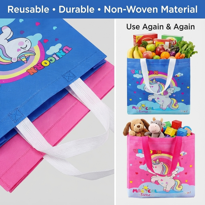 FunBlast Pack of 12 Reusable Hand Carry Bags - Unicorn