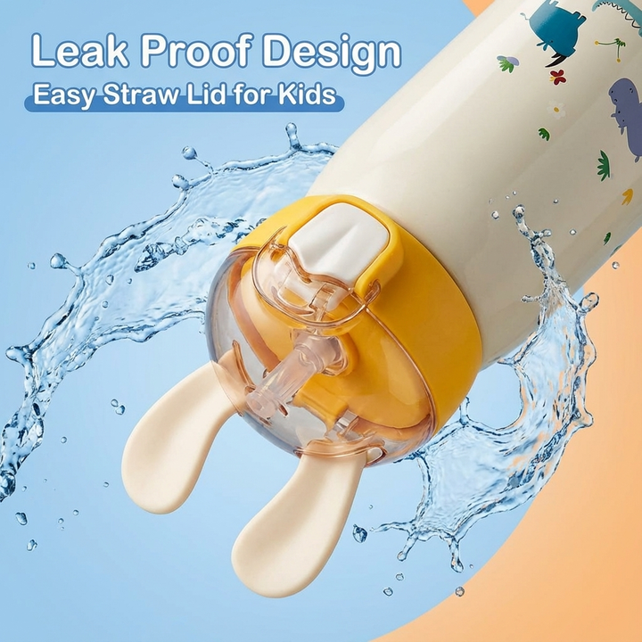 FunBlast Double Walled Vacuum Steel Water Bottle - Thermos Flask with Straw - 400ml