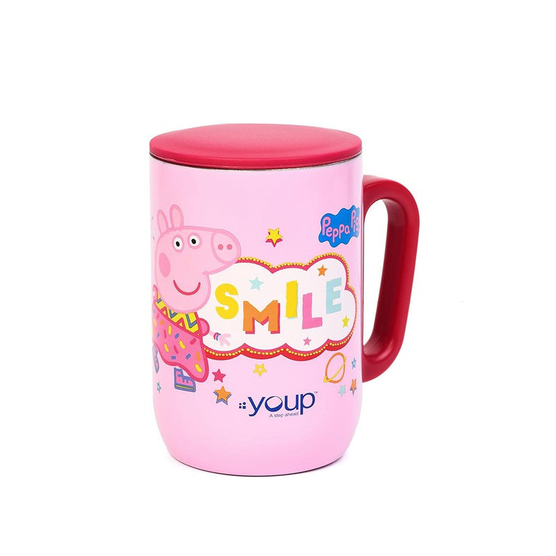 YOUP Stainless Steel Pink Color Peppa Pig Smile Kids Insulated Mug with Cap SORSO-PPM- 320 ml