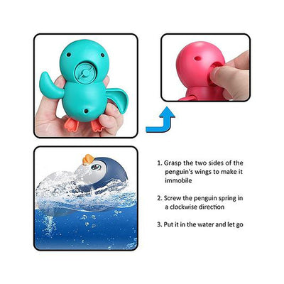 Swimming Penguin Wind Up Bath Toy - Pack Of 3 (Assorted Colours)