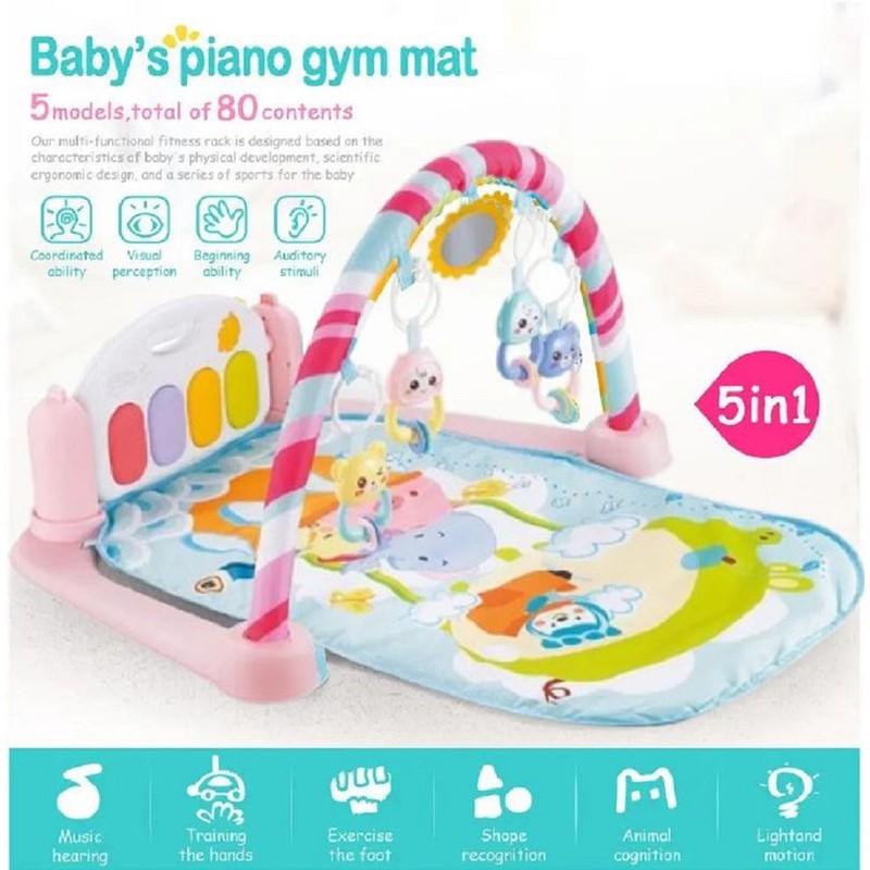 5 in 1 Musical Baby Play Gym Mat Piano Fitness Rack with Baby Rattle For kids