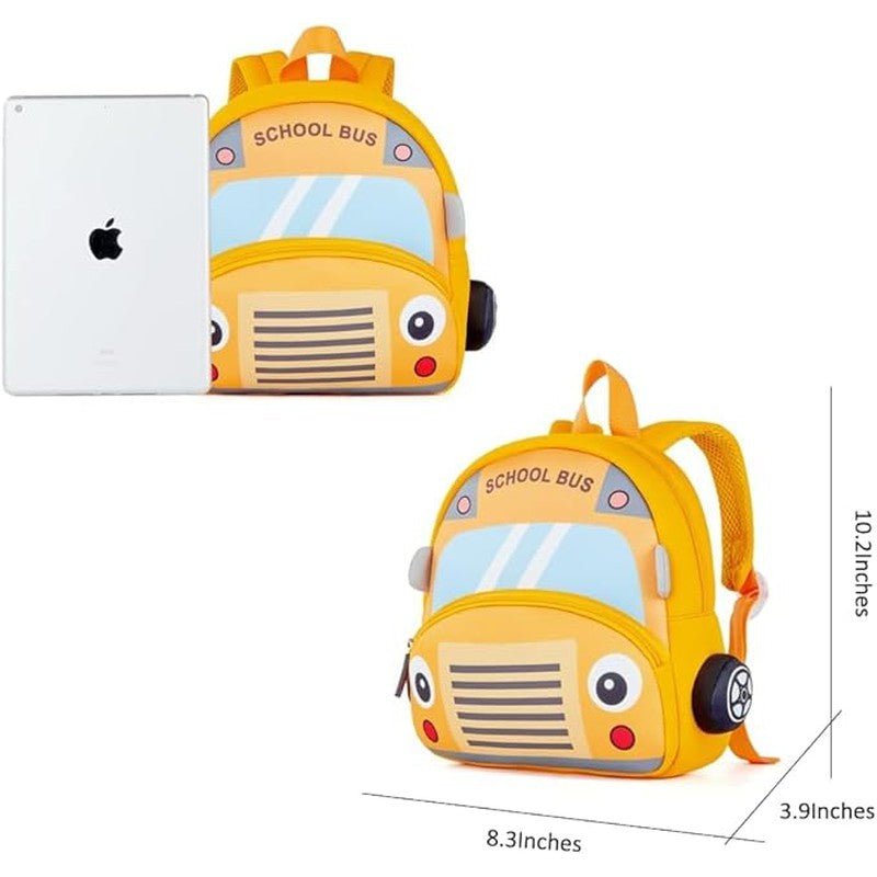 Cute School Bus Soft Plush Backpack with Front Pocket for Kids - 10.2 Inches