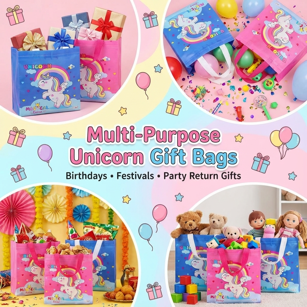 FunBlast Pack of 12 Reusable Hand Carry Bags - Unicorn