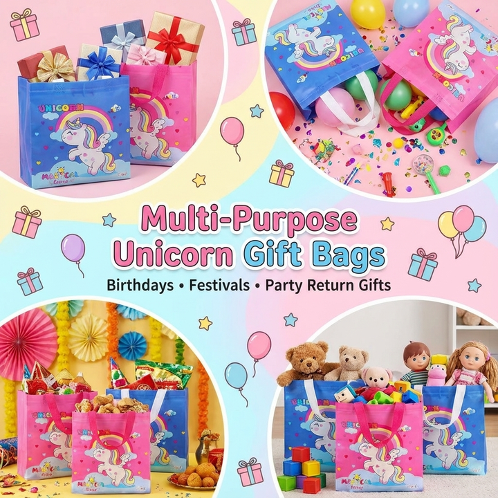 FunBlast Pack of 12 Reusable Hand Carry Bags - Unicorn