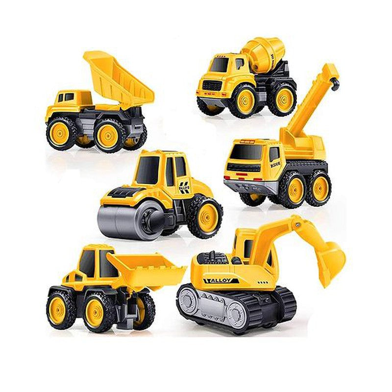 Die Cast Pull Back Construction Metal Vehicle Set Pack of 6 -Yellow
