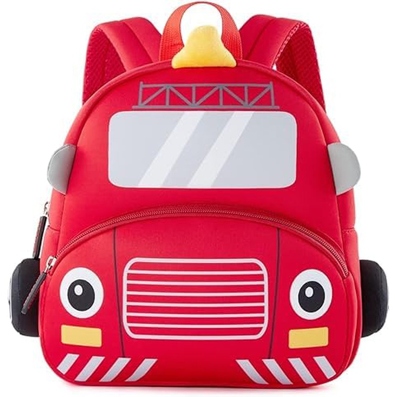 Cute Fire Truck Soft Plush Backpack with Front Pocket for Kids - 10.2 Inches