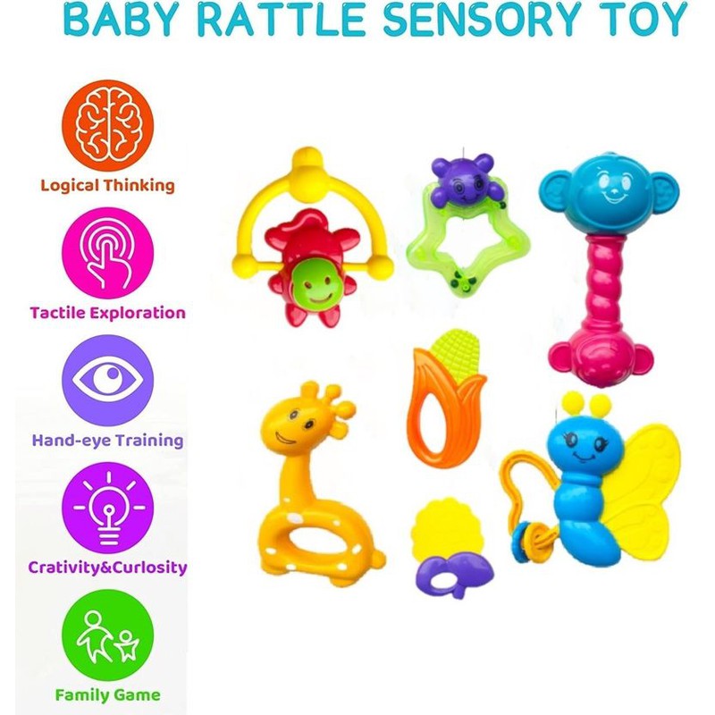 Baby Rattle Set Pack of 7 - Multicolor