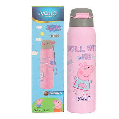 Youp  GOOGLIE- 500 ml Stainless Steel Peppa Pig Theme Kids Insulated Sipper Bottle GOOGLIE- 500 ml